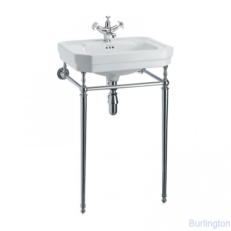 Раковина 56 см на 1 или 3 отверстия с хромированным подстольем