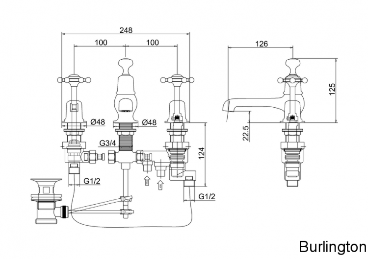 Смеситель - термостат для раковины на 3 отверстия с донным клапаном [BI29]