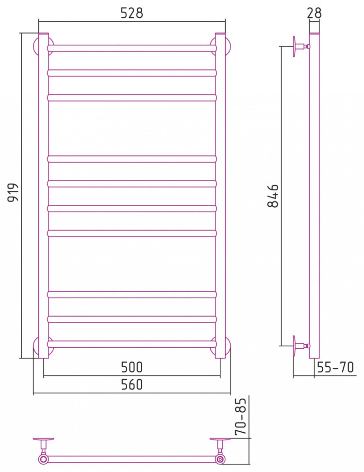 Полотенцесушитель водяной Стилье Универсал-55 1000х500 (3+4+3) П 18 Без покрытия