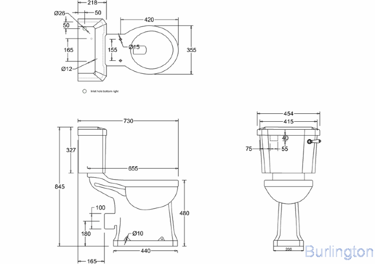 Унитаз-моноблок  Regal, с черной керамической ручкой слива, бачок 44см