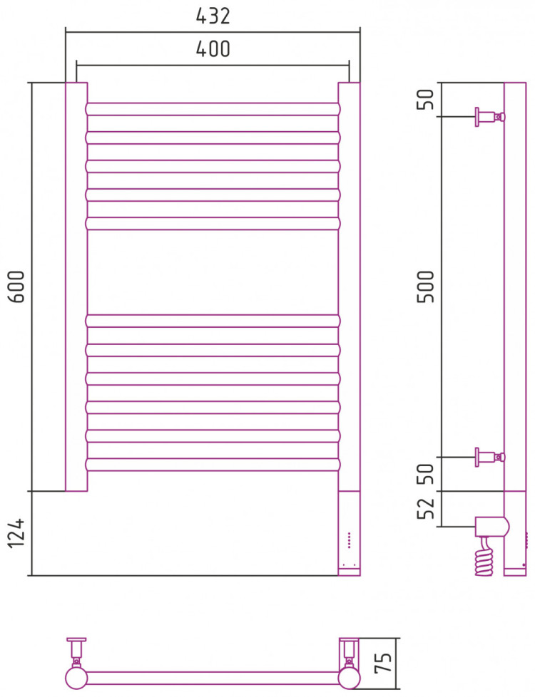 Полотенцесушитель электрический Сунержа Богема 3.0 прямая 600х400 МЭМ правый Матовый белый