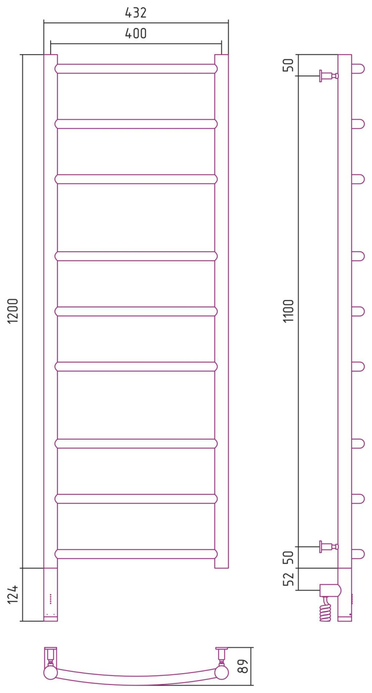 Полотенцесушитель электрический Сунержа Галант 3.0 1200х400 МЭМ левый Золото