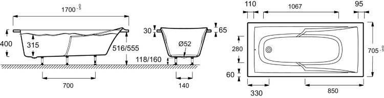 Ванна 170 х 70 см Jacob Delafon CORVETTE E60902-00