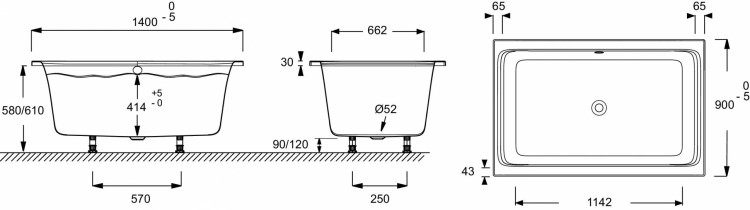 Компактная ванна-душ 140 х 90 см Jacob Delafon CAPSULE E6D123-00