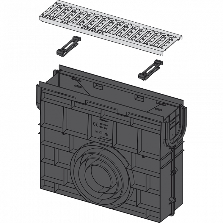 Пескоуловитель для дренажного канала AVZ102 с пластиковой рамой и оцинкованной решеткой „C“ профиль A15 Alcadrain AVZ102R-R102S