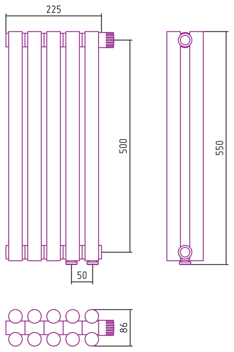 Отопительный радиатор Сунержа Эстет-11 EU50 500х225 5 секций Состаренная латунь