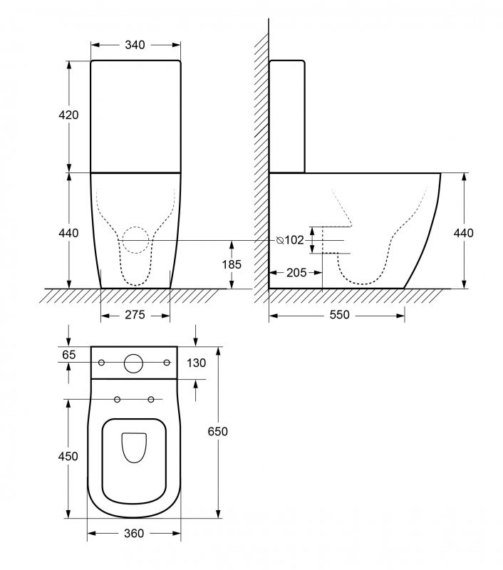 Чаша унитаза безободкового, P-trap Cezares CZR-159-CPR