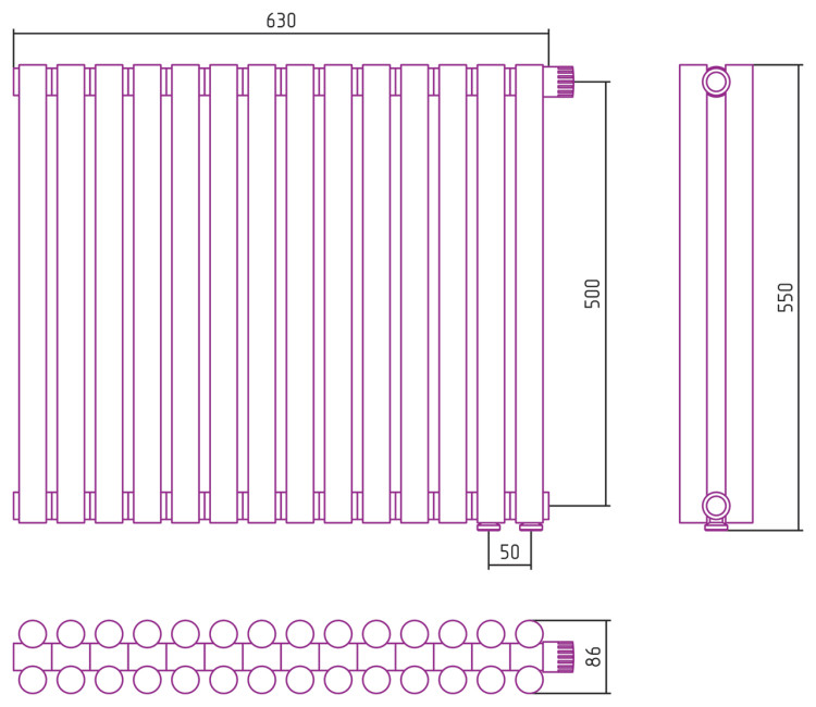 Отопительный радиатор Сунержа Эстет-11 EU50 500х630 14 секций Белый
