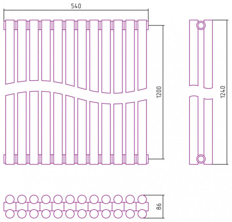 Отопительный радиатор Сунержа Эстет-11 1200х540 12 секций Сатин