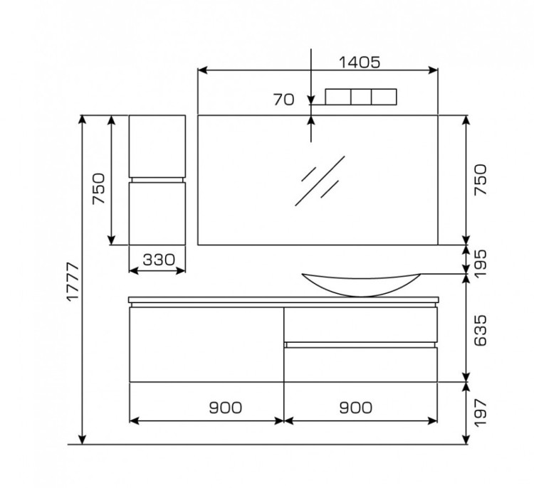 Тумба с раковиной Valente Tagliare 7 подвесная