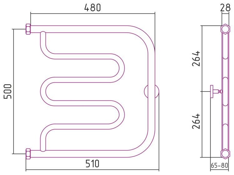 Полотенцесушитель водяной Сунержа Лира+ 500х500 Шампань