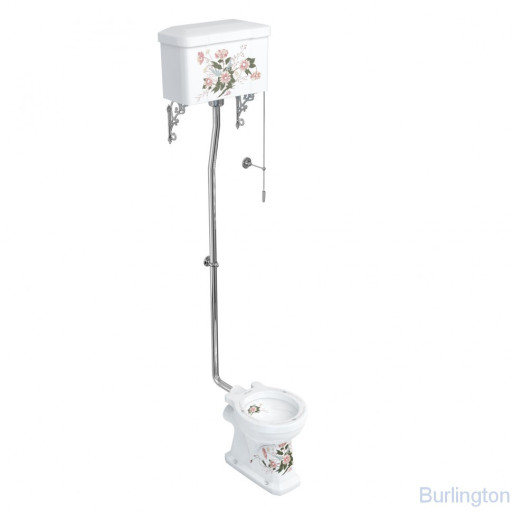 Высокий унитаз с керамическим бачком, декор &quot;Английский Сад&quot;/Хром