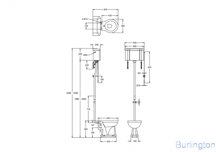Высокий унитаз с керамическим бачком, декор 