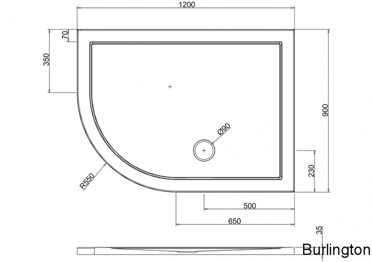 Закругленный угловой поддон 1200 x 900 мм левосторонний [Z1203]