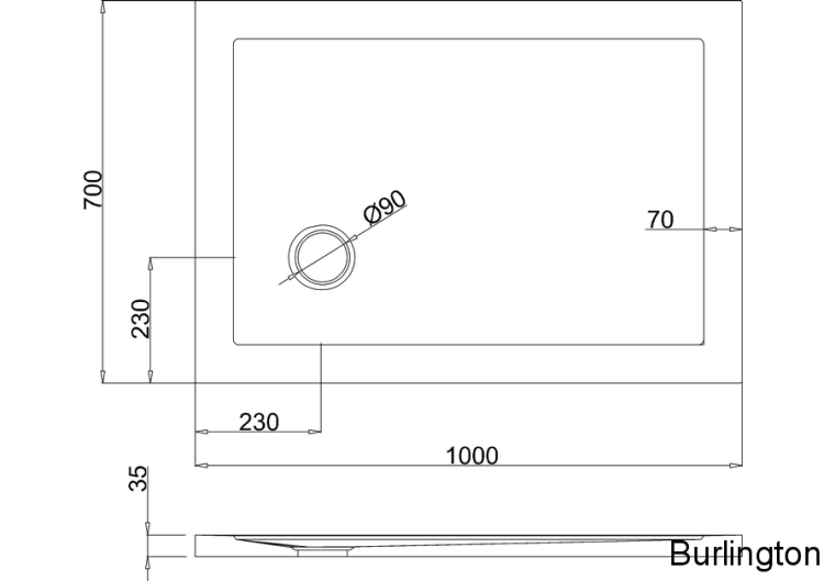 Поддон с угловым сливом 1000 x 700 мм [Z1165]