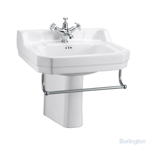 Раковина 56 см на 1 или 3 отверстия, c полупьедесталом и полотенцедержателем