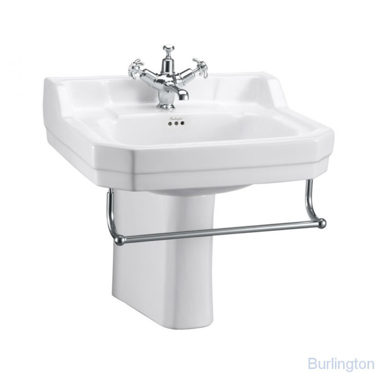 Раковина 56 см на 1 или 3 отверстия, c полупьедесталом и полотенцедержателем