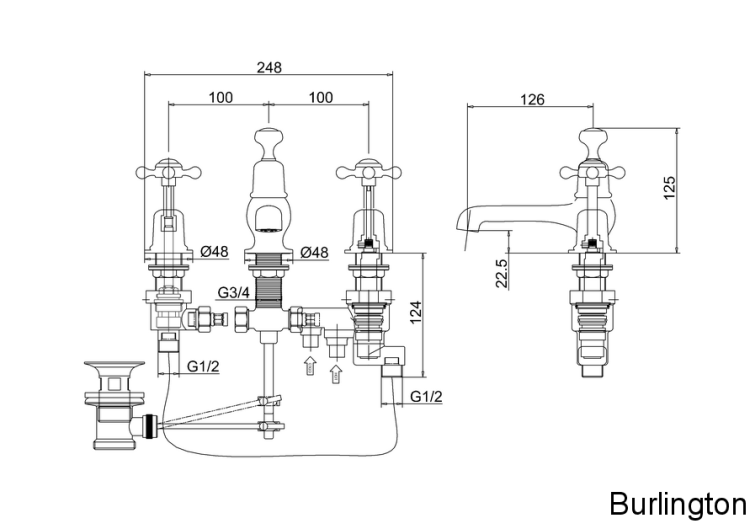 Смеситель - термостат для раковины на 3 отверстия с донным клапаном [CL29 BLA]