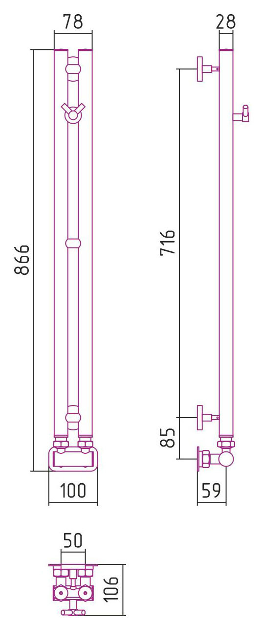 Полотенцесушитель водяной Сунержа Нюанс EU50+ 840х50 Тёмный титан муар