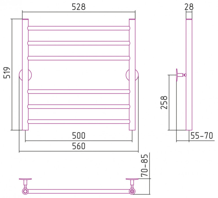 Полотенцесушитель водяной Стилье Универсал-55 600х500 (3+3) П 18 Без покрытия