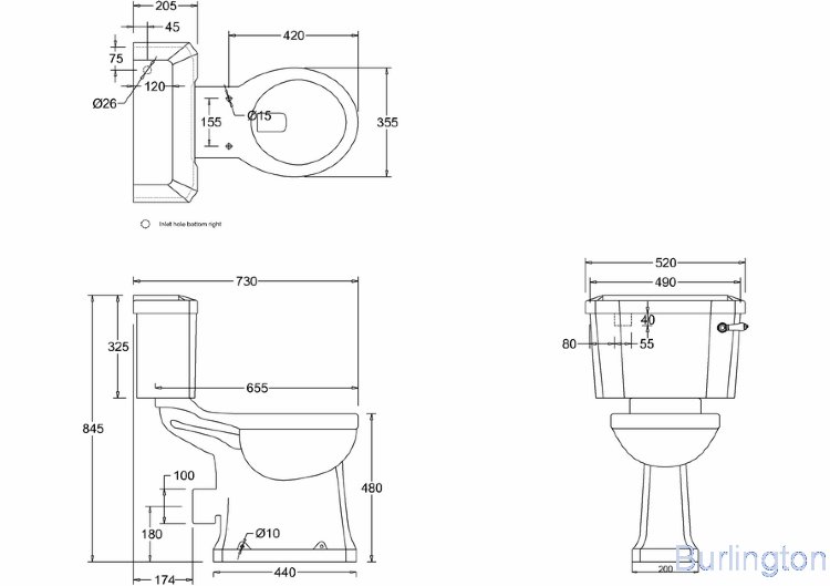 Унитаз-моноблок REGAL с черной керамической ручкой слива, бачок 51см