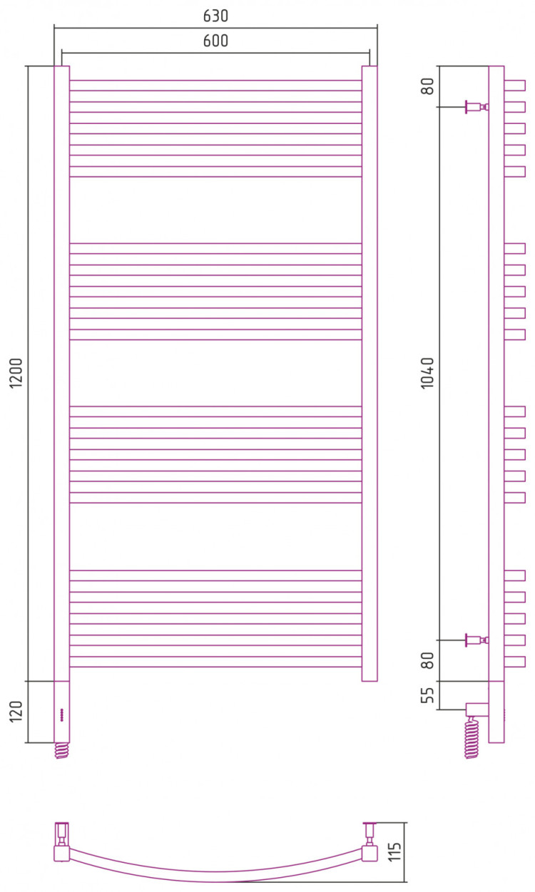 Полотенцесушитель электрический Сунержа Аркус 3.0 1200х600 МЭМ левый Золото
