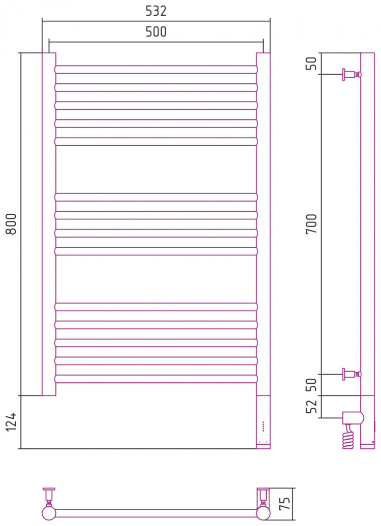 Полотенцесушитель электрический Сунержа Богема 3.0 прямая 800х500 МЭМ правый Состаренная латунь
