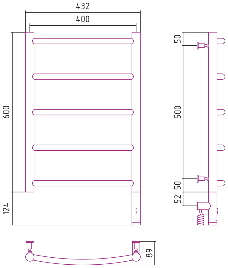 Полотенцесушитель электрический Сунержа Галант 3.0 600х400 МЭМ правый Матовая шампань