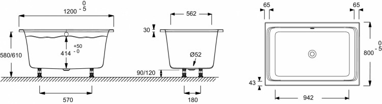 Компактная ванна-душ 120 х 80 см Jacob Delafon CAPSULE E6D122-00