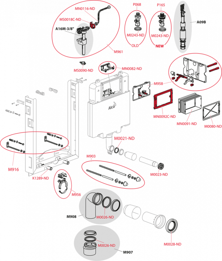 Скрытая система инсталляции для замуровывания в стену Alcadrain AM1115/1000 Renovmodul Slim