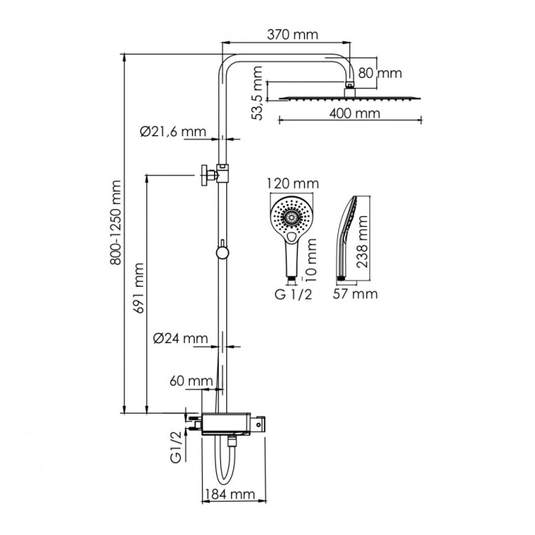 WasserKRAFT A113.119.101.CH Thermo Душевой комплект с термостатическим смесителем