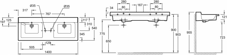 Двойная подвесная раковина-столешница 140 х 54 см Jacob Delafon SOPRANOEXJ122-00