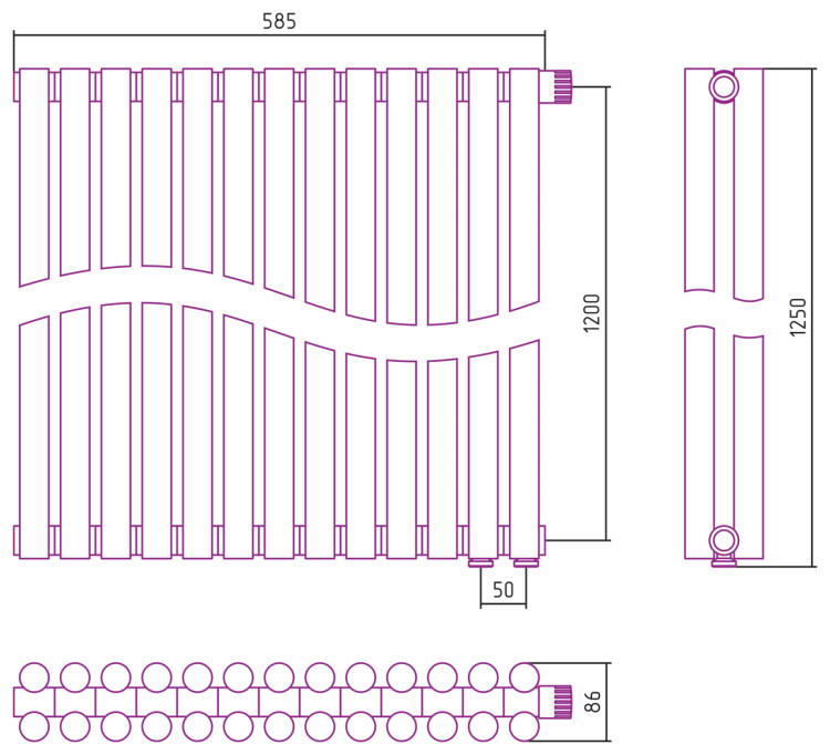 Отопительный радиатор Сунержа Эстет-11 EU50 1200х585 13 секций Белый