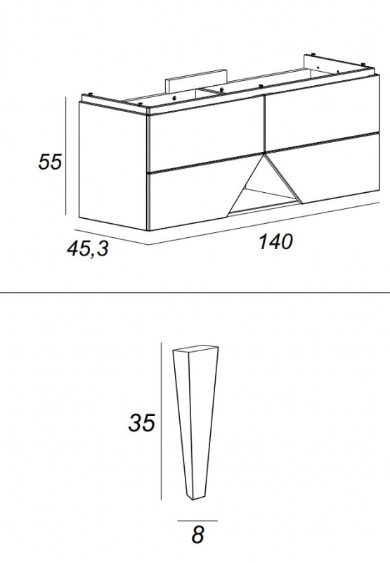 База подвесная под раковину с двумя выдвижными ящиками Cezares 55223