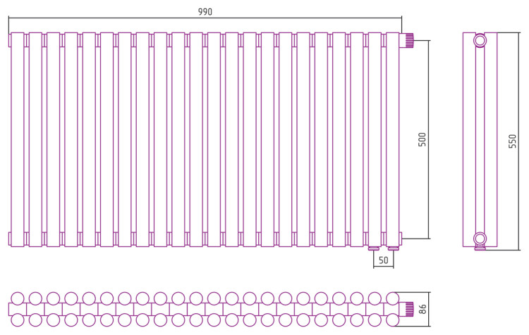 Отопительный радиатор Сунержа Эстет-11 EU50 500х990 22 секции Матовый чёрный
