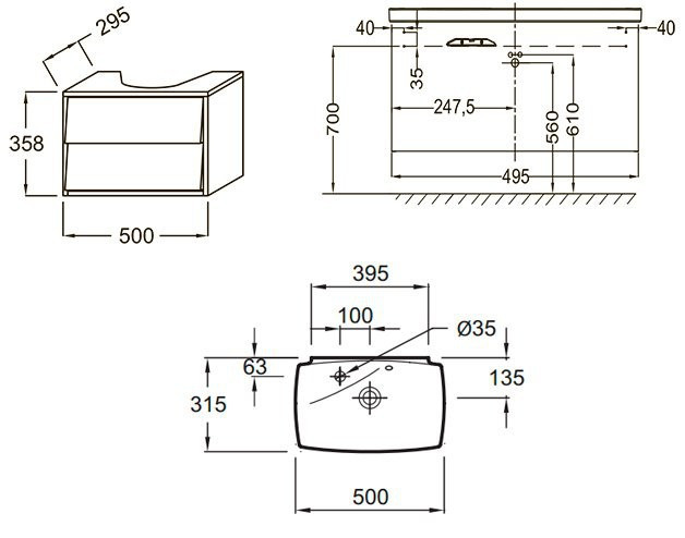 Тумба под раковину Jacob Delafon Escale 50 подвесная