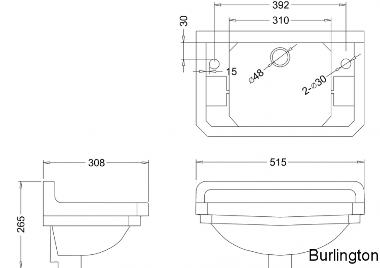 Гардеробная раковина Edwardian на 1 отверстие справа или слева