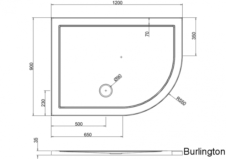 Закругленный угловой поддон 1200 x 900 мм правосторонний [Z1204]