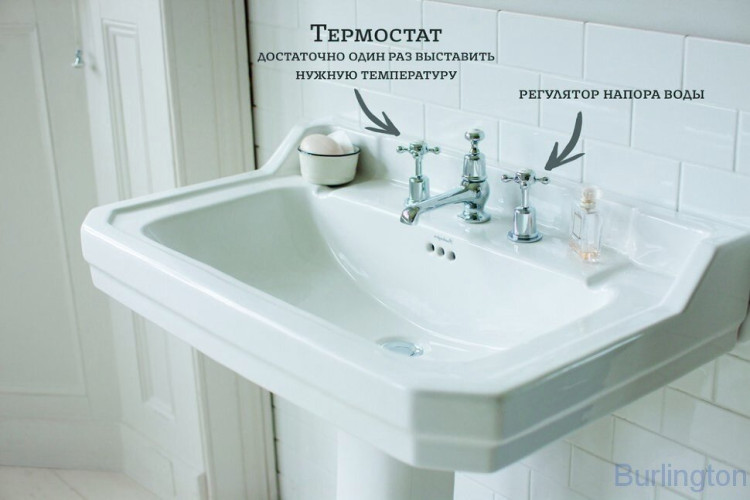 Смеситель - термостат для раковины на 3 отверстия с донным клапаном [CL29]