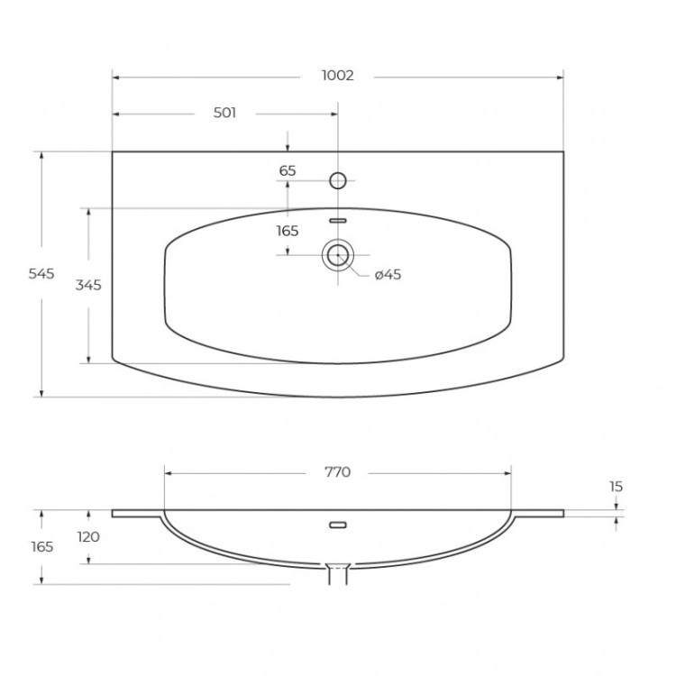 Раковина из искусственного мрамора, 101x52x1,5 Cezares 50195