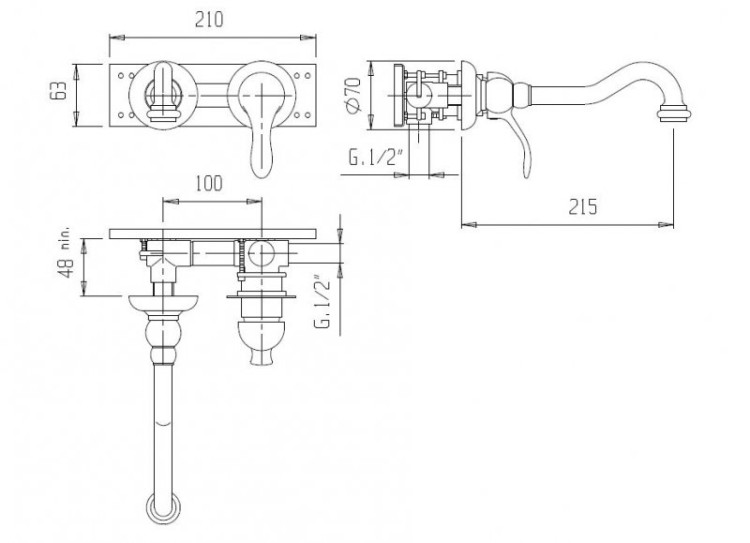 Встраиваемый однорычажный смеситель для раковины Cezares ELITE-BLS1-03/24-Bi