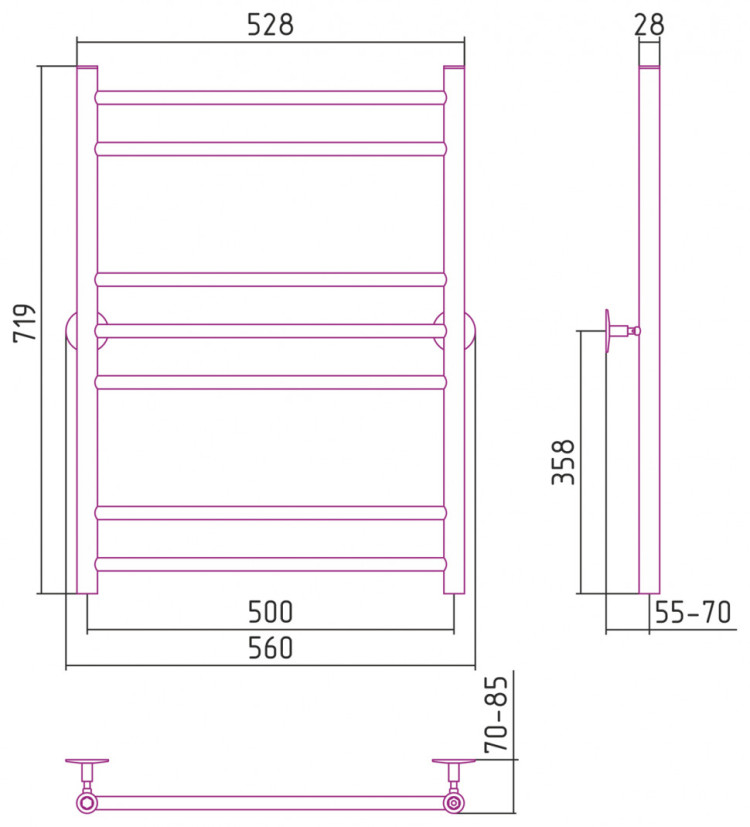 Полотенцесушитель водяной Стилье Универсал-55 800х500 (2+3+2) П 18 Без покрытия