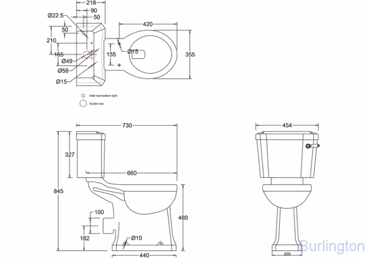 Унитаз-моноблок Regal, с керамической ручкой слива, бачок 44см