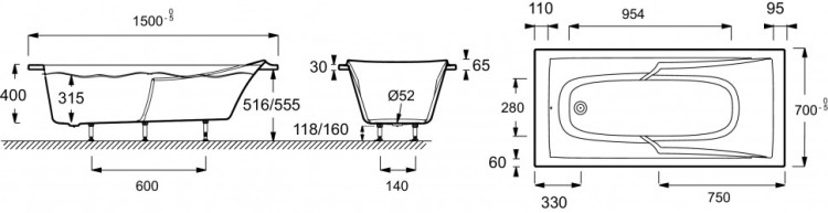 Ванна 150 х 70 см Jacob Delafon CORVETTE E60904-00