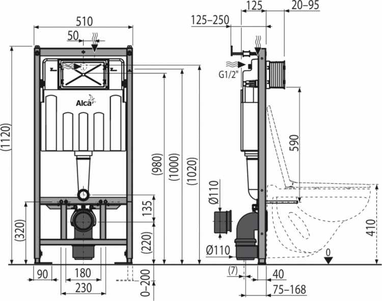 Скрытая система инсталляции для сухой установки (для гипсокартона) Alcadrain AM101/1120 Sádromodul
