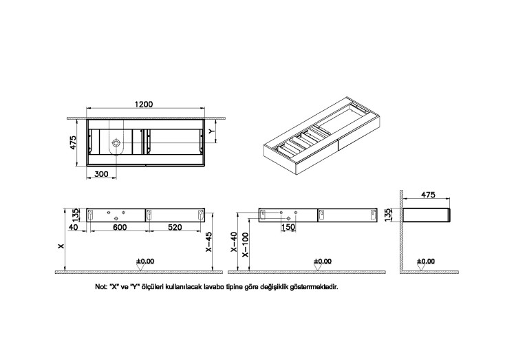 Модуль 120 см под раковину с ящиками, левосторонний, дуб