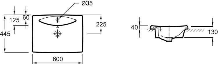 Встраиваемая раковина, устанавливаемая сверху 60 х 44.5 см Jacob Delafon ESCALEE1289-00