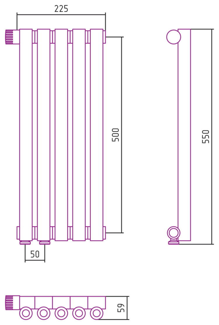 Отопительный радиатор Сунержа Эстет-0 EU50 левый 500х225 5 секций Состаренная латунь