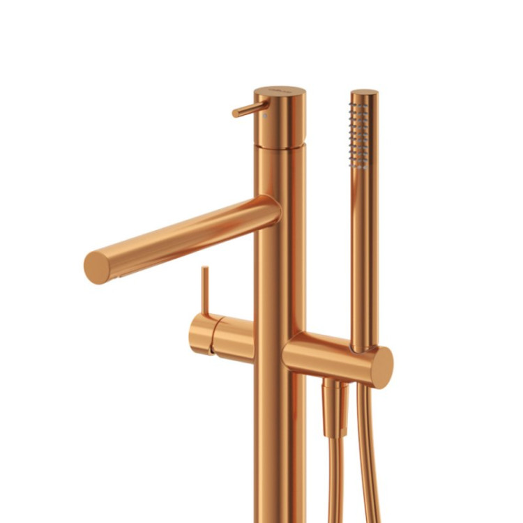 Напольный смеситель для ванны и душа, однорычажный с ручным душем с тонкой ручкой Cezares LEAF-VDP-L-ST