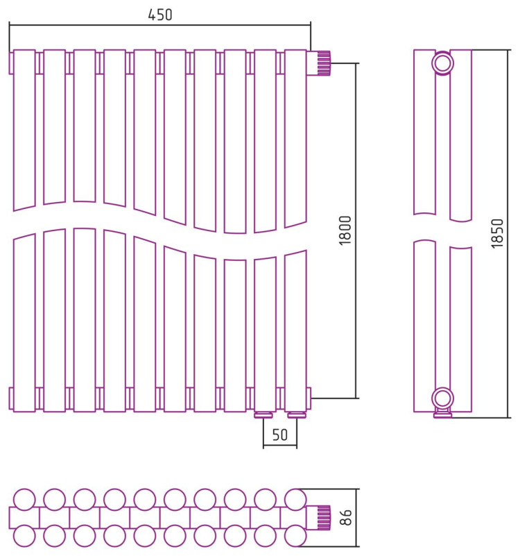 Отопительный радиатор Сунержа Эстет-11 EU50 1800х450 10 секций Белый